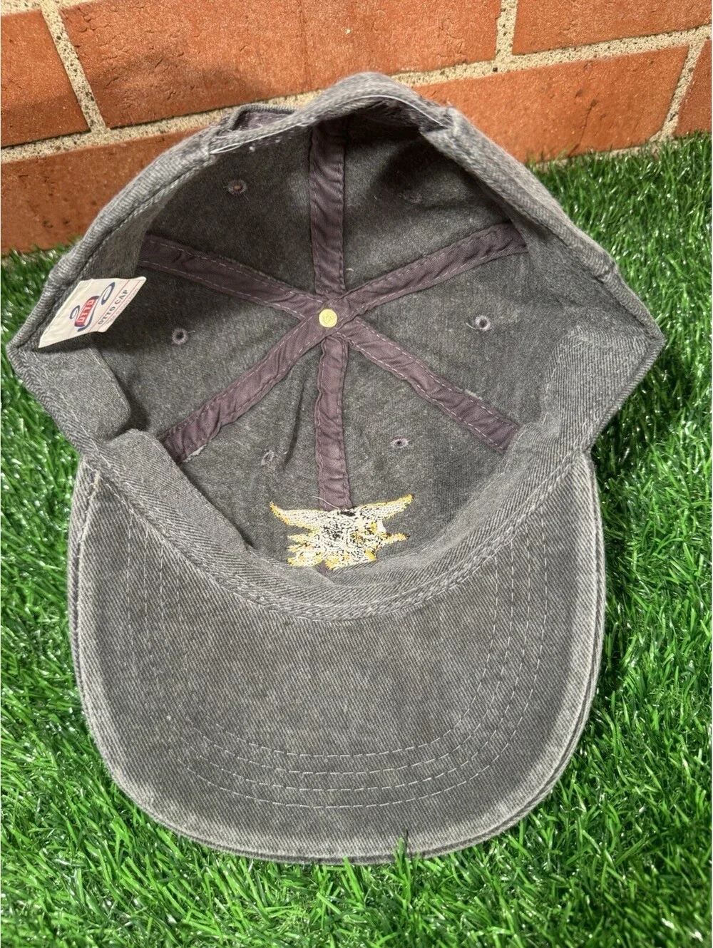 VTG 90 Distressed Black Denim Navy Seal StrapBack Hat By Otto